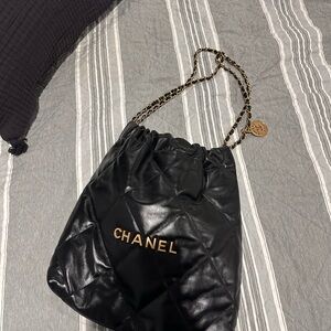 “Chanel” Black Quilted Lambskin Leather tote Bag